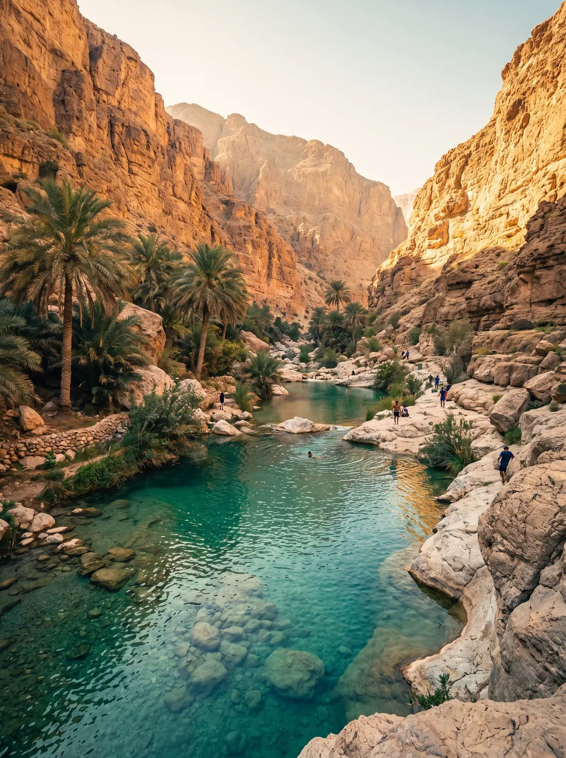 Turquoise pools between the canyon walls of Wadi Shab